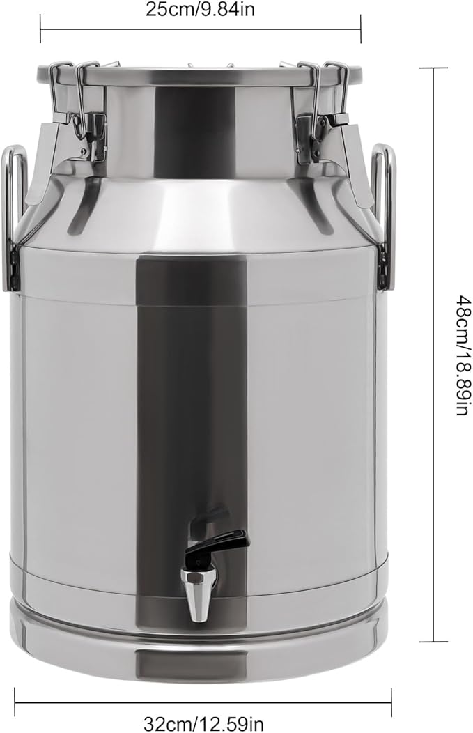 30L Stainless Steel Milk Can Heavy Duty Food Storage &amp Transport Container for Dairy Wine Grains Ideal for Home Farm &amp Commercial Use With a Faucet