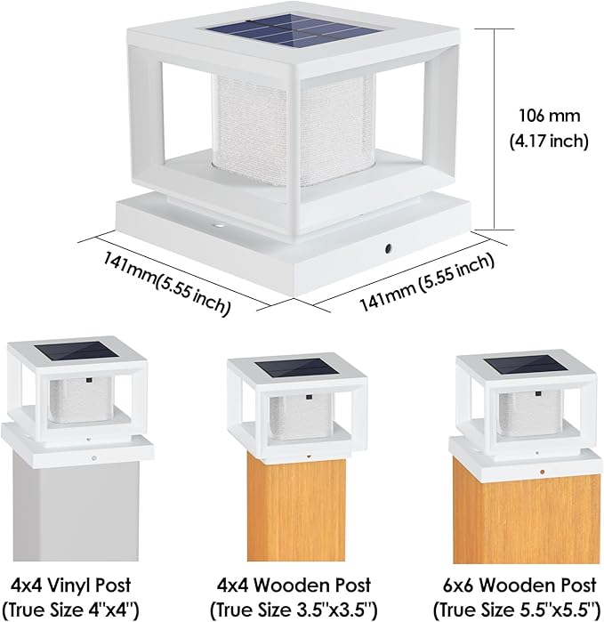 Mlambert 4 Pack Solar Post Lights Outdoor Waterproof Fence Cap for Deck 4x4 6x6 Wooden Vinyl Outdoor Lights with Shinning Effect White