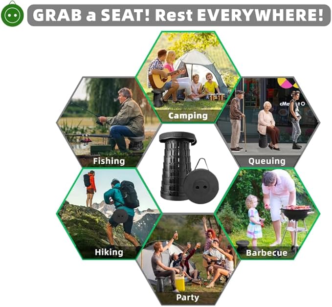 Collapsible Telescoping Stool 2-Pack – Camping Foldable Chair Portable Stool Load Capacity 550lbs Outdoor Chair Camping Hiking Fishing Queuing BBQ Garden Parties Rotatable Retractable