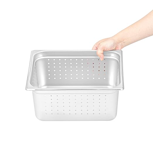 Restaurantware Steam Table Pan 1 Pack of Half Size Stainless Steel Perforated Hotel Pan Anti-Jam 6 Inch Deep Silver Commercial Kitchen Pan 24 Gauge