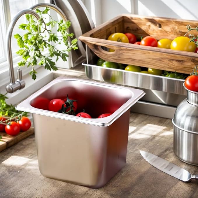 5 Pack Stainless Steel Hotel Pans1/6 Size6 Deep Steam Table PanCommercial Food Storage Containers Stackable Metal Steamer Pan for Hotel Restaurant Buffet Party (1/6 Size x 6 Deep)