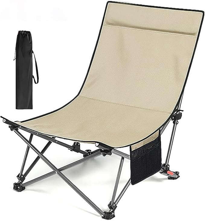 Portable high Back Camping Chair Beach with Side Pockets and headrest Comfortable Extra Wide seat Folding Hiking Weight Capacity 265 lbs(Sand Yellow)