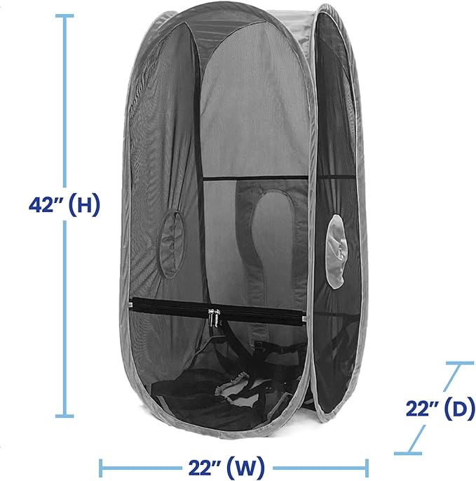 WeatherPod Short Bug-Screen Walking Pod – Pop-Up Wearable Mosquito &amp Bug Screen with Mesh – Fine Gauge Fully Enclosed Personal Bubble – Dark Gray