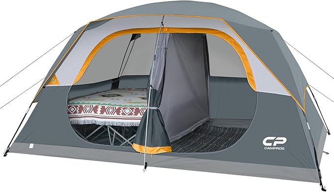 CAMPROS CP Upgraded 6/8 Person Camping Tents Waterproof Windproof Family Tent with Larger Mesh Windows &amp Door Double Layer Easy Set Up All-Season Dome Tent with Top Rainfly &amp Carry Bag