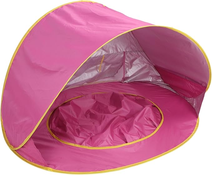 Pop Up Baby Beach Tent Infant Sun Shelter with Built in Pool Storage Pockets Windproof Frame for Travel Camping Beach Garden (Pink)