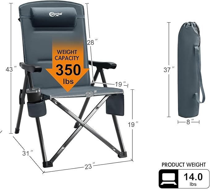 Portal Reclining Camping Chair with Adjustable Back Folding Camp Recliner for Adults Portable High Back Oversized 350LBS 2-Pack