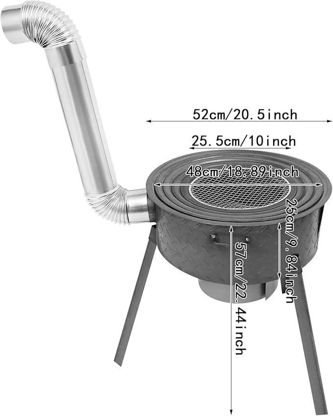 Multifunction Wood Burning Stove With Grill Rack Camping Wood Stove Large Charcoal Grill With Grill Rack For Outdoor/Backyard Cooking Picnic And Barbecue. (Gray-21in+ 4 Wok Rings)