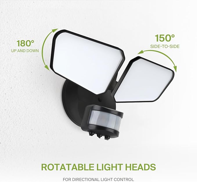 ASD LED Motion Sensor Outdoor Lights 20W 5CCT Backyard Flood Lights Outdoor Dusk to Dawn Motion Lights for Outside with Photocell Wired Security Lighting for Porch House Garage UL DLC Black