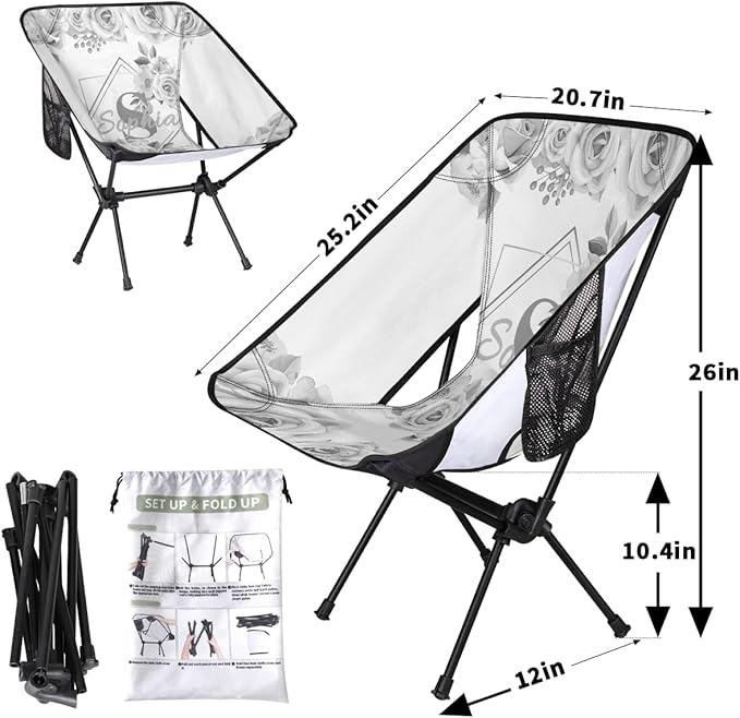 Camping Chair Personalized Backpacking Chair Lightweight Portable Folding Customized Name Chairs for Beach Sport Hiking (Light Gray)