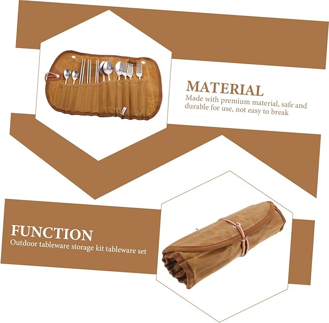 Portable Cutlery Set with Folding Tableware Pouch for Camping Picnics and Outdoor Activities Includes Elegant Dinnerware Bag Dishwasher Safe Utensils Easy Storage