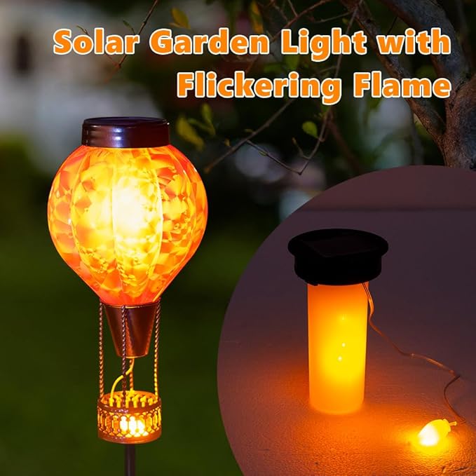 Solar Garden Lights Outdoor with Hot Air Balloon Stake Garden Lights Solar Waterproof Flickering Lantern Lawn Pathway Patio Decor(Purple)