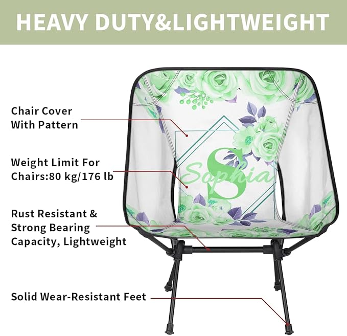 Camping Chair Personalized Backpacking Chair Lightweight Portable Folding Customized Name Chairs for Beach Sport Hiking (Light Green)