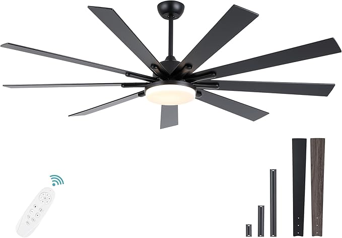 72 Inch Ceiling Fans with LightsLarge Modern Ceiling fan with Remote and 9 Wooden BladesDimmable6 SpeedsNoiseless Reversible Indoor&ampOutdoor Fan for BedroomPatioLiving Room