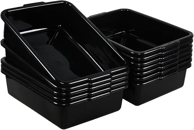 12-Pack Commercial Bus Tubs Bus Box/Tote Box Wash Basin Tub with Handles Black (13 L)