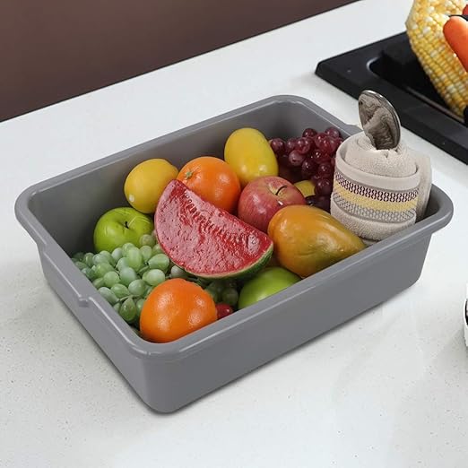 Farmoon 4 Packs 13 L Commercial Bus Tubs Restaurant Dish Tub Grey Plastic Wash Basins