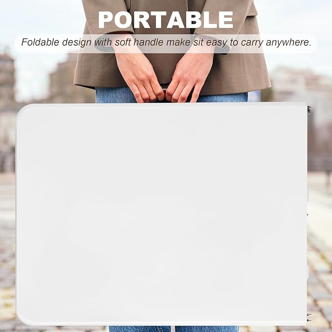 6ft Folding Table Portable Heavy Duty Plastic Utility Foldable Table Indoor Outdoor for Camping Party with Handle Lock - White (6 FT &amp Tablecloth)