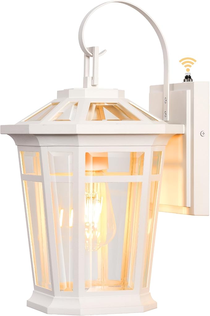 VIANIS Large Dusk to Dawn Outdoor Wall Lights White Exterior Wall Light 100%Aluminum Waterproof Front Door Light Fixture Outdoor Modern Outside Garage Lights Fixtures with Tempered Glass for House