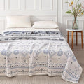 ITFRO Boho Cooling 3 Layer Cotton Muslin Blanket for Hot Sleepers Twin Size 60x80 Inches Lightweight Breathable Reversible Summer Camping Blanket All Seasons for Couch Sofa Bed (Boho Blue 60x80)