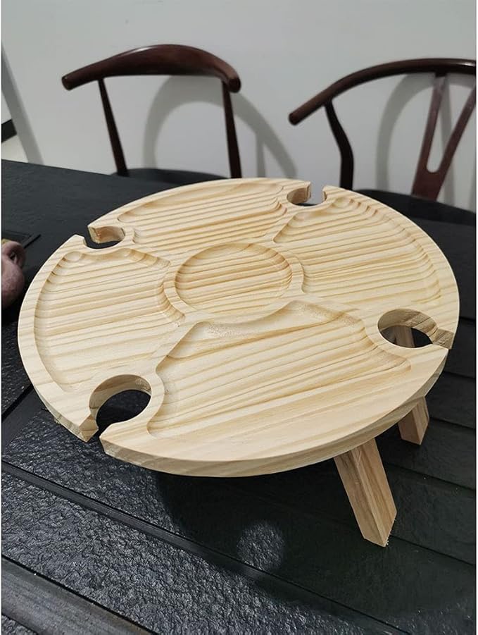 Camping Gear Outdoor Folding Table Wooden Wine Glass Rack Holder Cheese Board