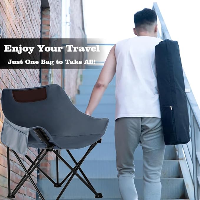 Camping Folding Chair Heavy Duty Oversized Portable Outdoor Chair Foldable Camp Chair with Side Pocket Carry Bag Included Collapsible Chair for Camping Tailgates Beach