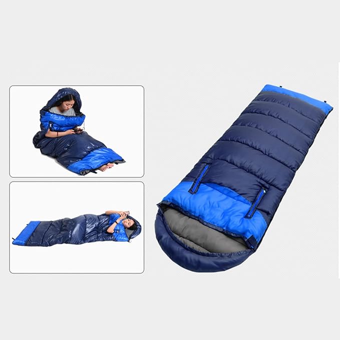 Sleeping Bags for Adults Cold Weather Sleeping Bag Camping Sleeping Bag Portable Camping Gear for Traveling Winter Sleeping Bags with Arm Ports for Outdoor Indoor (Blue L)