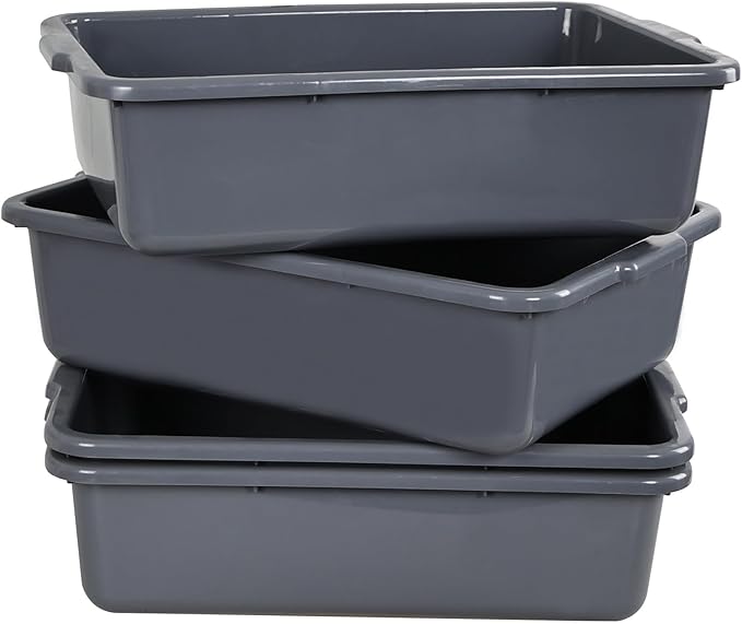 22 L Plastic Commercial Bus Tubs Large Bussing Tubs Grey Bus Pans 4 Packs