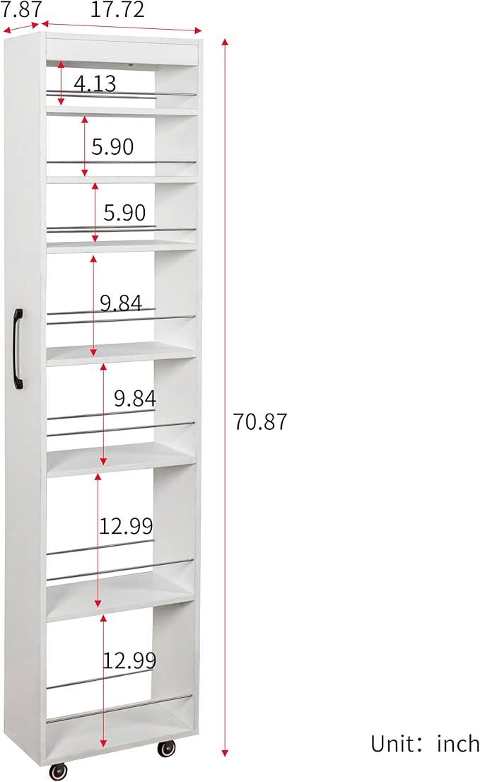 7-Tier Slim Pull-Out Storage Cart with Wheels – Multi-Functional Mobile Organizer 7 Open Shelves + Top Adjustable Height Protection Bars Perfect for Kitchen Living Room &amp Narrow Spaces