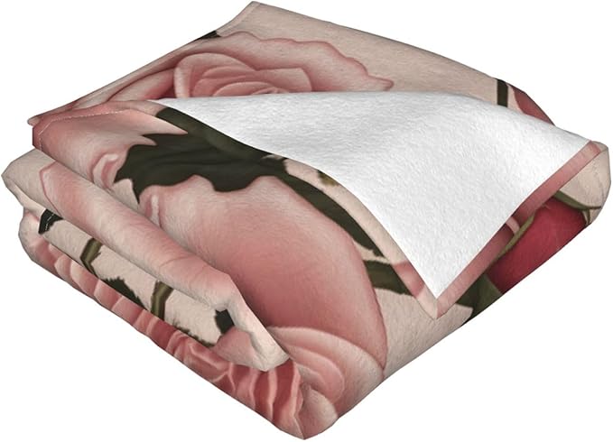 Pink Roses 60x50 Printed Soft Fleece Blanket for Sofa Bed and Camping - Cozy Blanket for Travel Picnics Nighttime Use