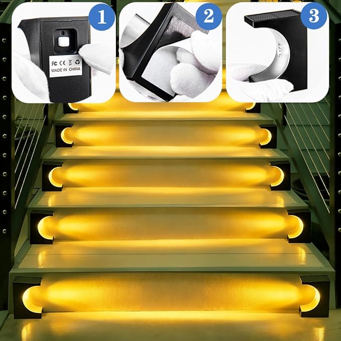 Solar Stair Lights Solar Step Lights Outdoor Waterproof IP65 Outdoor Light Decor for Garden Stair Deck Front Step Front Porch and Patio (Warm Light Type-C-6Pack)