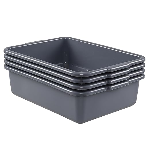 Quickquick 13 L Plastic Commercial Wash Basin Food Service Bus Tubs Deep Gray 4 Packs