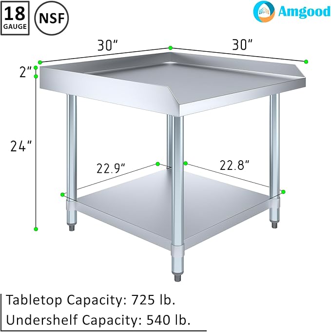 AmGood Stainless Steel Equipment Stand - Heavy Duty Commercial Grade with Undershelf NSF Certified (30 Width x 30 Length)