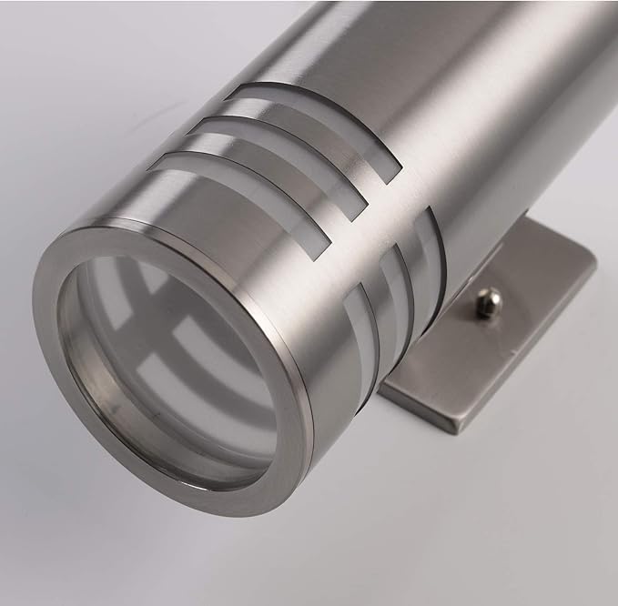 Outdoor Wall SconceCylinder Wall Light with Stainless Steel 304 and Toughened GlassWaterproof Up Down Light for Garden Patio Bedroom Living Room (Brushed Nickel 8.7 HeightNo Bulbs)