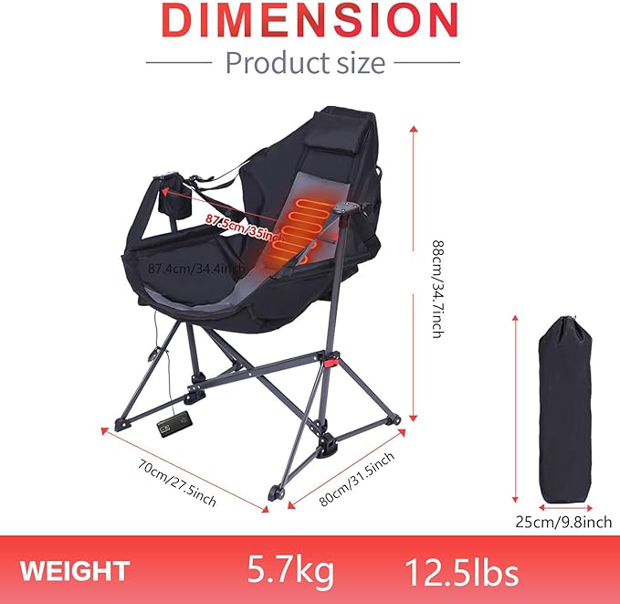 CDEN Heated Hammock Chair Heated Camping Chair Heated Swing Chair Heavy Duty with Stand Cup Holder Side Bag Power Bank Included for Patio Camping Backyard (1 Pack)