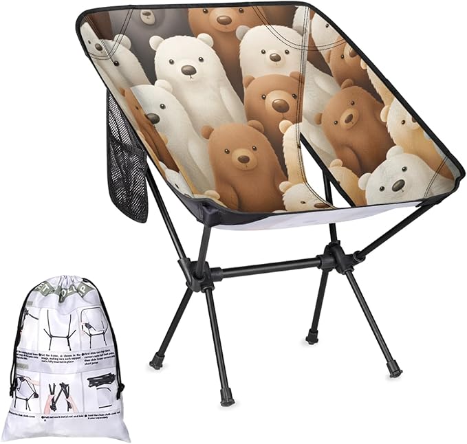 Honeybaby Folding Camping Chair Lovely Bears Camping Chairs Lightweight Portable Chair Outdoor Foldable Chairs for Camping Travel Picnic Beach Hiking