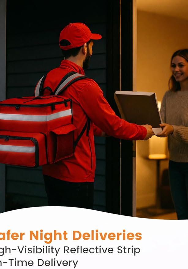 Bodaon Food Delivery Backpack with 2 Base Plates Dual-Layer Insulated Compartments Waterproof Lining Reflective Strip - Pizza Delivery Bag for Bike Couriers Grocery Takeout Food Transport
