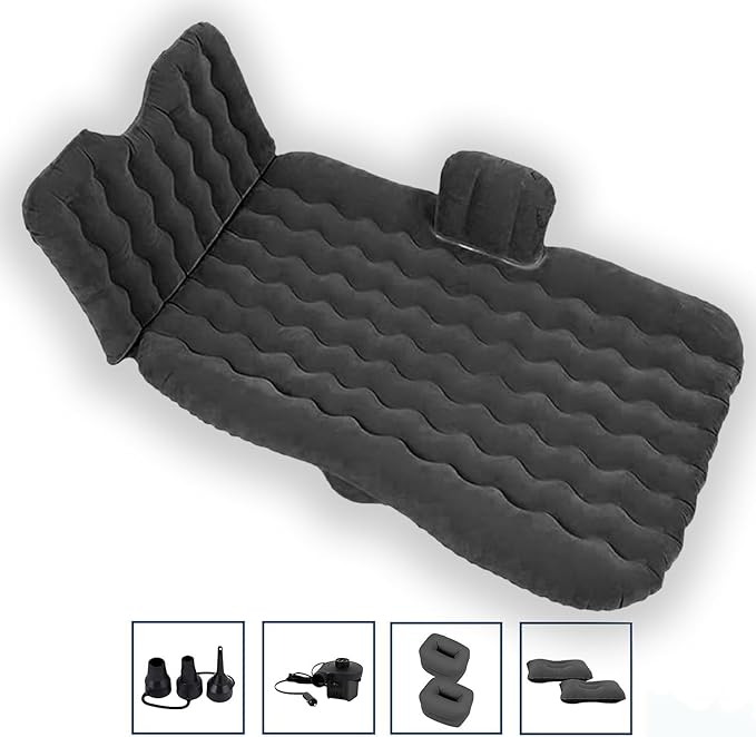 Zone Tech Inflatable Car Travel Air Mattress Back Seat- Pump Kit Premium Quality- Vacation Camping-Sleep Automotive Bed with 2 Air Pillows Car SUV Universal Fit