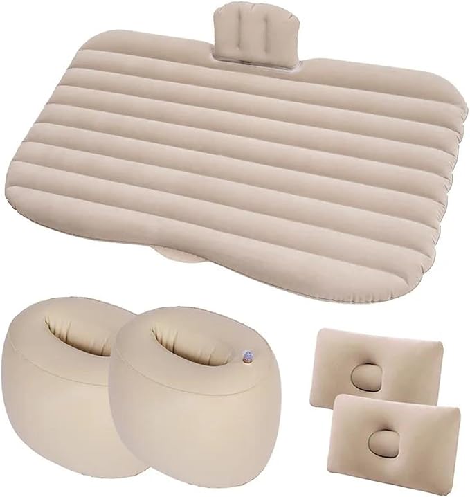 Car Inflatable Mattress SUV Camping Inflatable Bed Automatic Inflatable Sleeping Mat Car Travel Rest Mat PVC Flocking Anti-Slip Mattress (Beige)