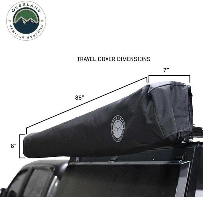 Overland Vehicle Systems 19690001 XD Nomadic 270 Degree Awning with Integrated LED Lights &amp Black Out Driver Side | 129 Sq Ft of Coverage | Black Fabric and Travel Cover Included