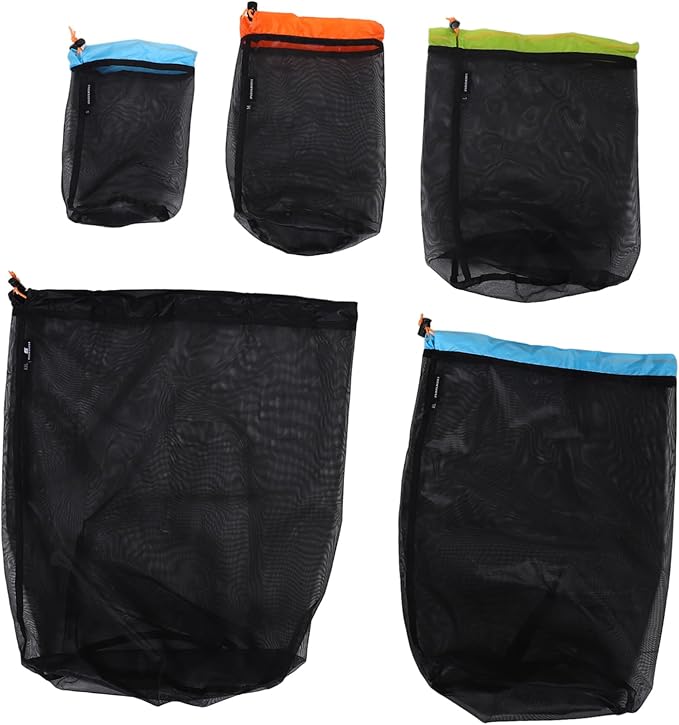 1 Set Compression Mesh Storage Sack Outdoor Travel Drawstring Bags for Camping Gear Clothes and Sleeping Bags Reusable Polyester Material Efficient Space Utilization