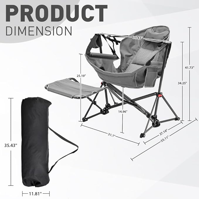 outdoor basic Adjustable Camping Folding Chair with Footrest - Portable Zero Gravity Lounge Chair for Beach Lawn Picnic Fishing &amp Backpacking Trips Supports 600lbs