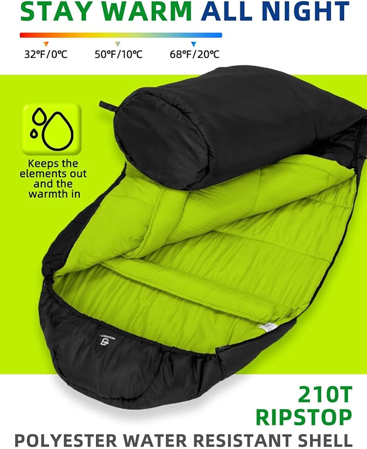 Bessport Mummy Sleeping Bag | 15-45 ℉ Extreme 3-4 Season Sleeping Bag for Adults Cold Weather– Warm and Washable for Hiking Traveling &amp Outdoor Activities