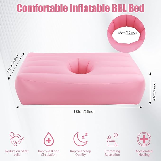 BBL Bed 72 x 40 Inflatable Mattress with Hole BBL Bed After Surgery for Sleeping Ergonomics PVC Pregnancy Bed Inflatable Mattress Air Mattress for Camping Traveling Hiking (Pink)