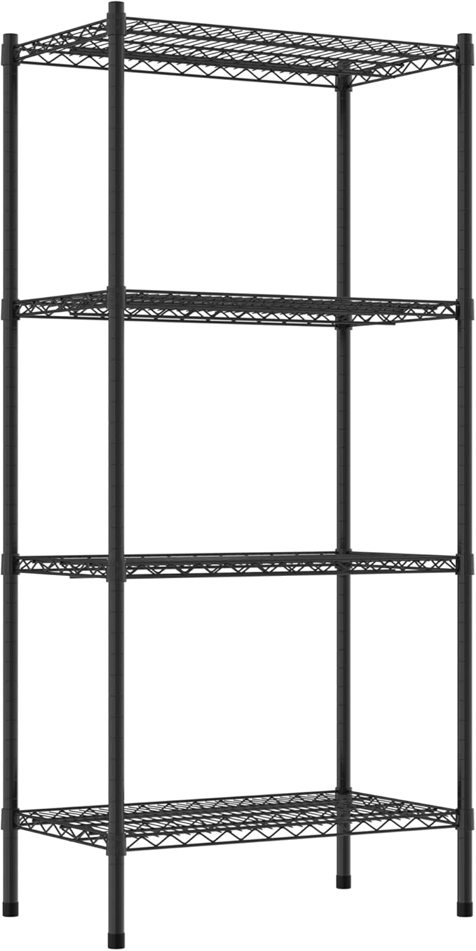 Commercial NSF Listed Black Epoxy Stationary Wire Shelving Kit 18 x 30 x 64 with 4 Shelves Perfect for Warehouse Walk-in Refrigerator Freezer Grocery Store Restaurant Dishroom