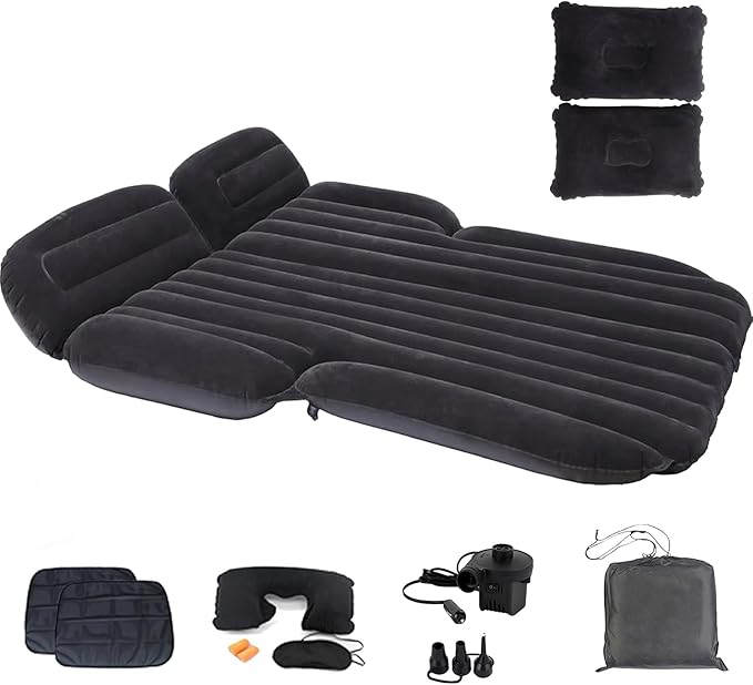 Inflatable SUV Air MattressThickened Flocking Inflatable Car Camping Travel Air Mattress with 2 Pillows &amp Air PumpPortable Car Sleeping Bed for SUV|MPV|Minivan