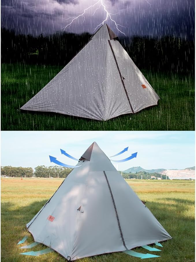 Outdoor Pyramid Dome Camping Tent for 2-6 Person 4 Season Waterproof Windproof Anti-UV Family Outdoor Camping Tent with Carry Bag