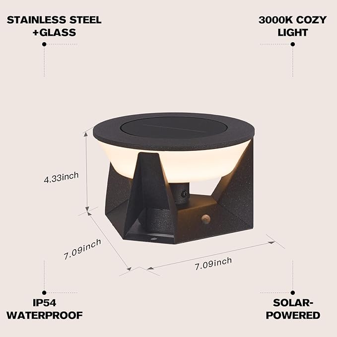 Solar Post Lights Outdoor 7.1 Solar Lamp Post Light IP54 Waterproof Outdoor Pillar Lights 3000K Column Lighting Dusk to Dawn Modern Pillar Light for Column Patio Deck Yard Garden Fence