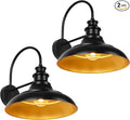 Outdoor Barn Light Fixtures 16 Inch Large Dome Farmhouse Exterior Wall Mount Lights Rustic Wall Sconces Indoor Wall Lighting Industrial Black Gold Lanterns for Porch Garage 2 Pack
