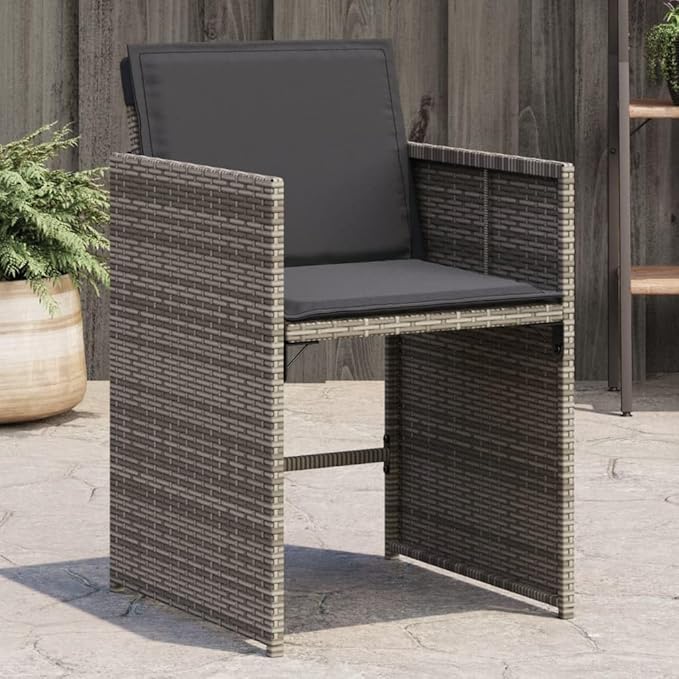 Patio Chairs with Cushions Set of 4 Outdoor Furniture Gray Poly Rattan Comfortable Lounge Chairs for Garden Patio Lawn and Balcony