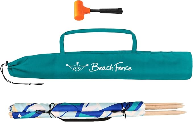 Premium 20 ft Beach Windscreen Privacy Screen Wind Blocker Free Rubber Mallet and Carry Bag Included (Surfs Up)