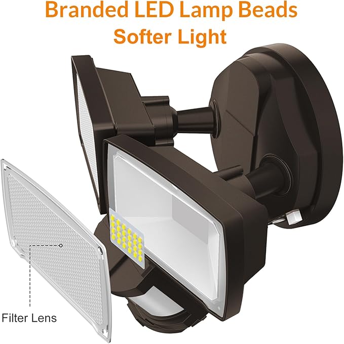 LEPOWER Solar Security Lights Outdoor 1000LM Solar Motion Sensor Light Outdoor 2 Head Solar Powered Flood Lights 5500K IP65 Waterproof Flood Lights for Backyard(Brown)